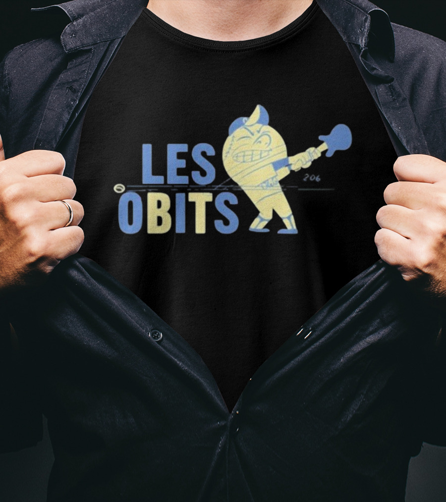 Les Obits Baseball Cartoon Character Batting Sports Graphic T-Shirt