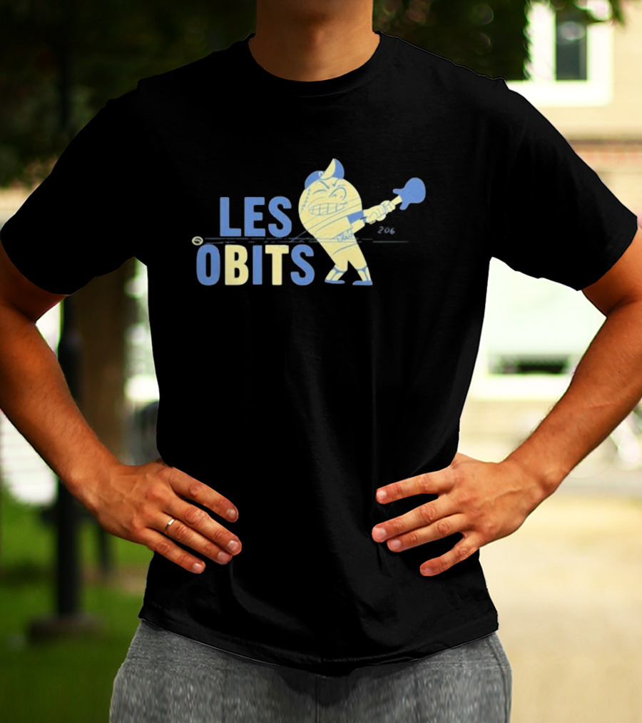 Les Obits Baseball Cartoon Character Batting Sports Graphic T-Shirt