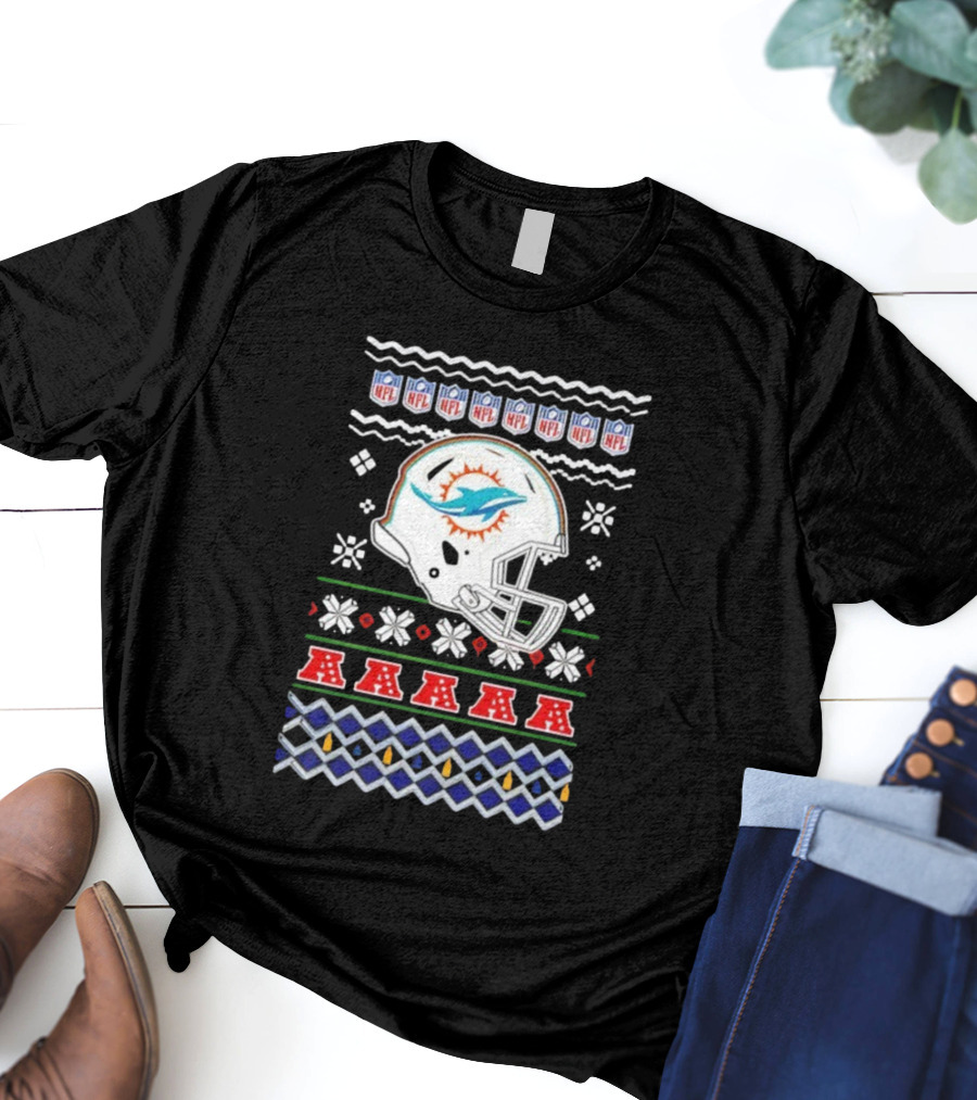 Miami Dolphins Christmas NFL 2025 Holiday Ugly Sweater Style Football T-Shirt
