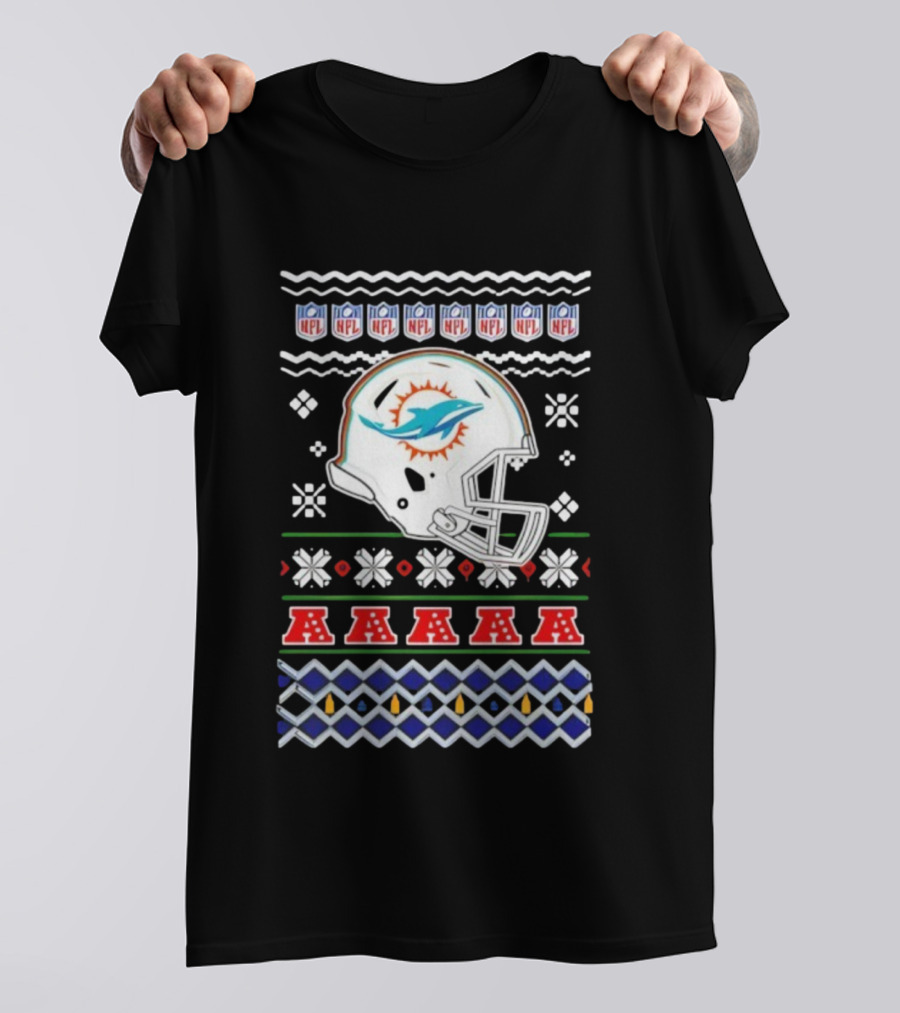 Miami Dolphins Christmas NFL 2025 Holiday Ugly Sweater Style Football T-Shirt