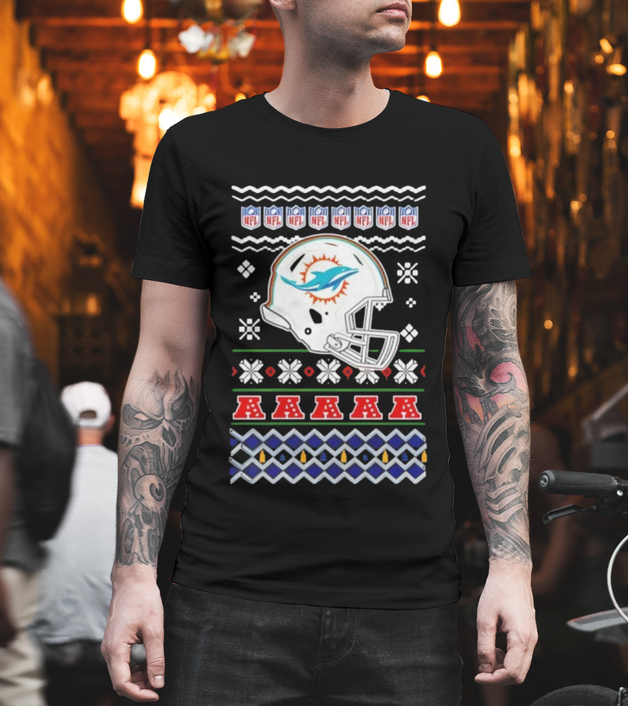 Miami Dolphins Christmas NFL 2025 Holiday Ugly Sweater Style Football T-Shirt
