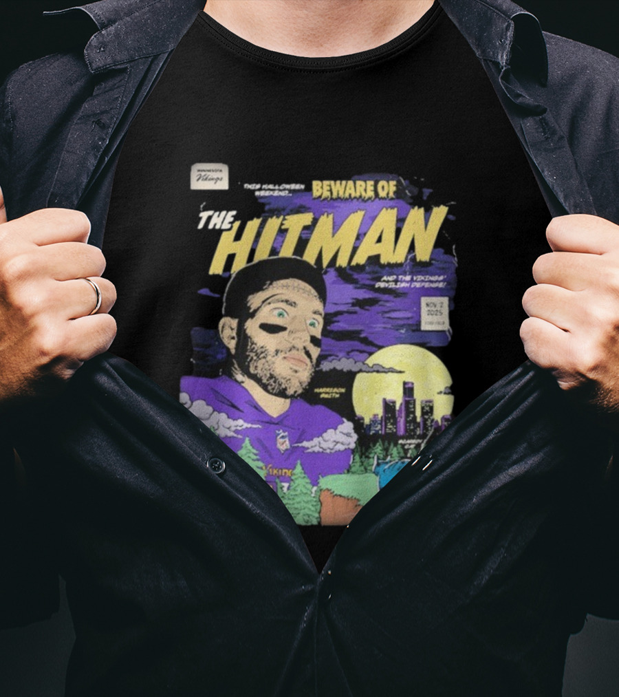 Minnesota Vikings Vs Detroit Lions Beware Of The Hitman NFL November 2 2025 Halloween Matchup Harrison Smith Vikings Defense Ford Field T-Shirt
