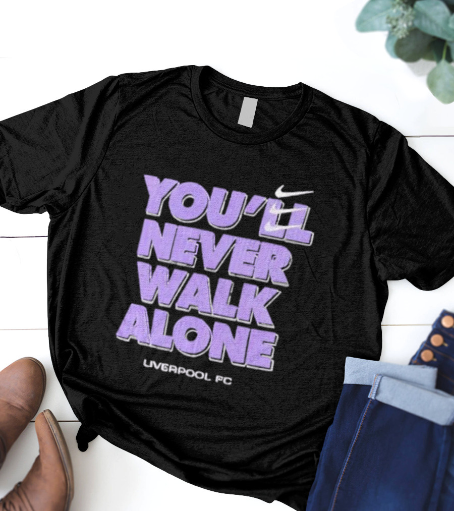 Nike You'll Never Walk Alone Liverpool FC Purple Text With Iconic Swoosh T-Shirt