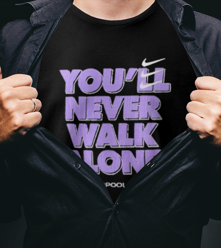 Nike You'll Never Walk Alone Liverpool FC Purple Text With Iconic Swoosh T-Shirt