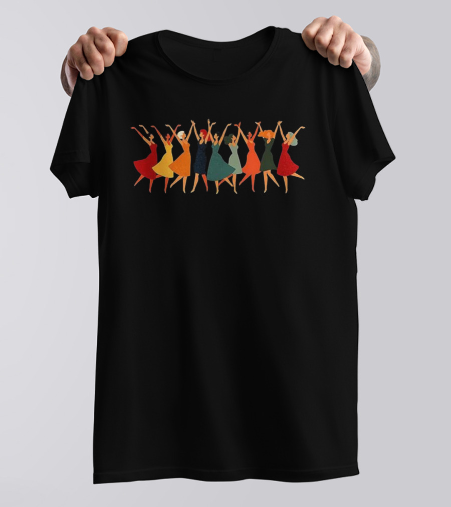 Nine Ladies Dancing Colorful Christmas Celebration T-Shirt