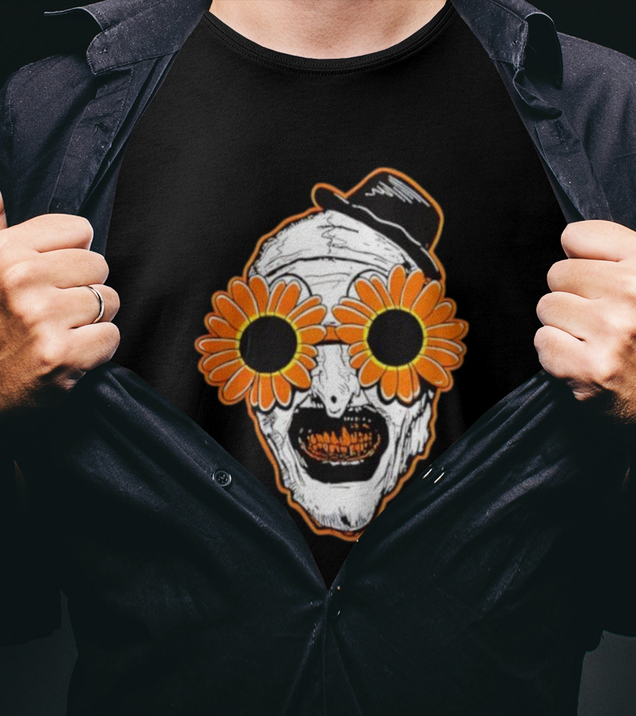 Art The Clown Creepy Halloween Sunflower Glasses Terrifier T-Shirt