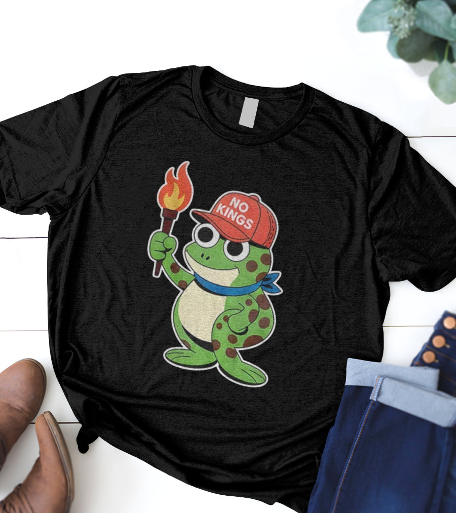 No Kings Frog Holding Torch Portland Protest Vintage Anti-ICE T-Shirt