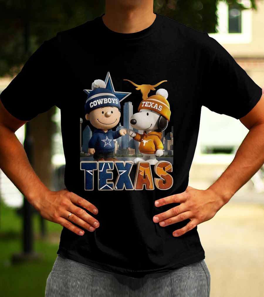 Charlie Brown Snoopy Cowboys Texas Longhorns Fist Bump T-Shirt