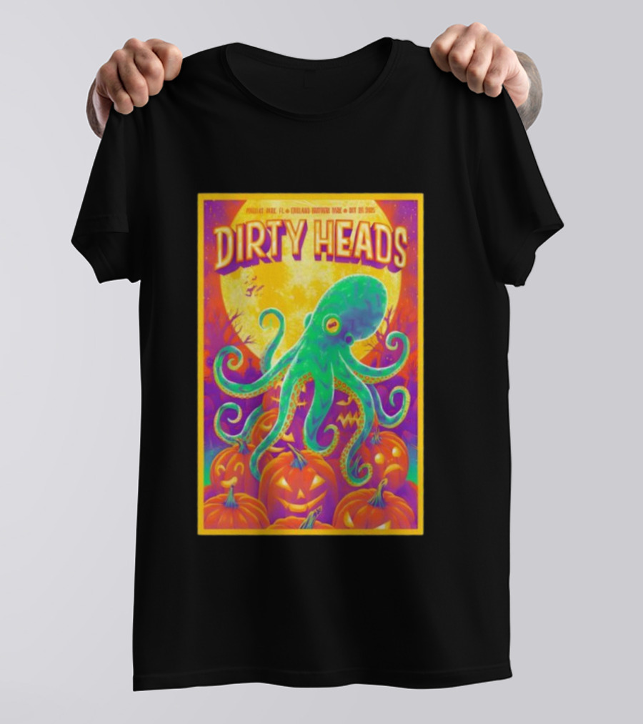 Dirty Heads October 26th 2025 England Brothers Bandshell Park Madeira Beach FL Halloween Octopus Pumpkin Art T-Shirt