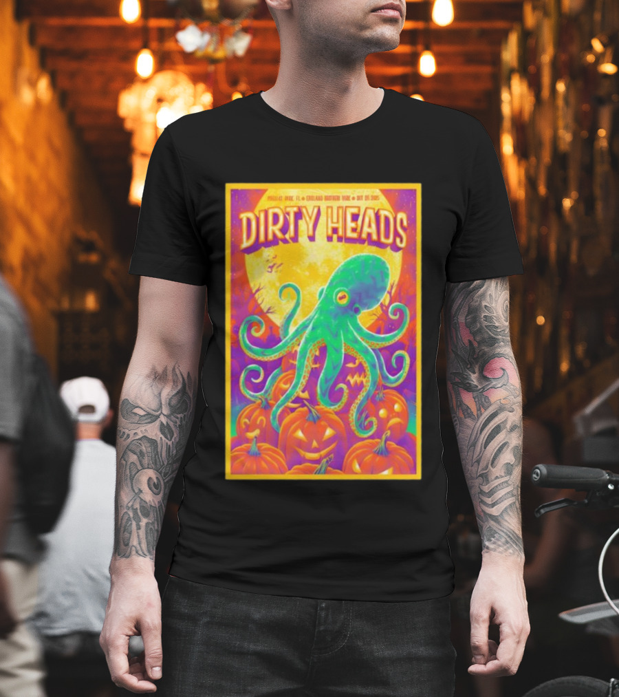 Dirty Heads October 26th 2025 England Brothers Bandshell Park Madeira Beach FL Halloween Octopus Pumpkin Art T-Shirt