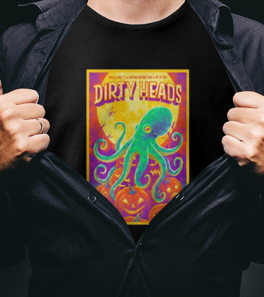 Dirty Heads October 26th 2025 England Brothers Bandshell Park Madeira Beach FL Halloween Octopus Pumpkin Art T-Shirt