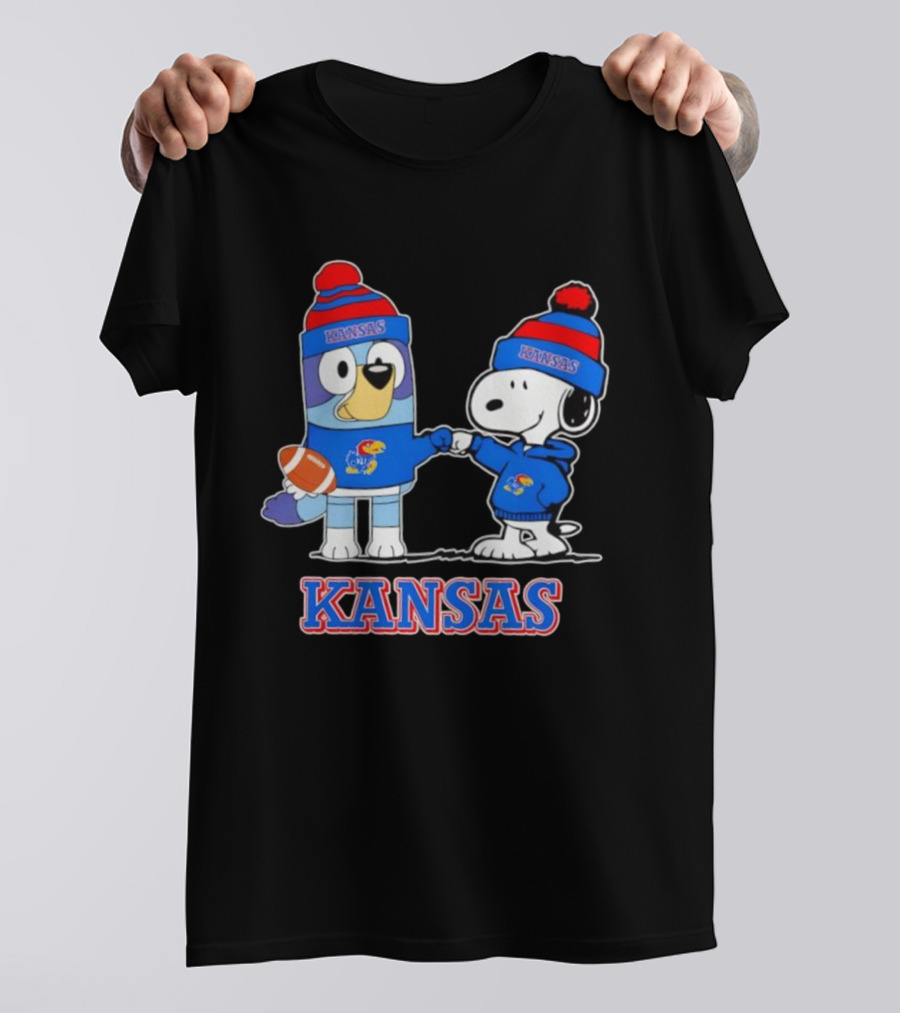 Kansas Jayhawks Football Snoopy X Bluey Collaboration T-Shirt