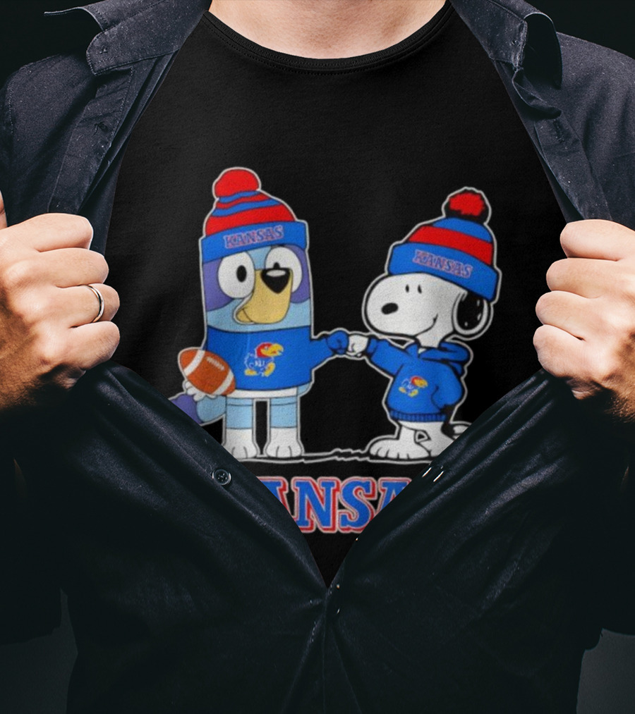 Kansas Jayhawks Football Snoopy X Bluey Collaboration T-Shirt