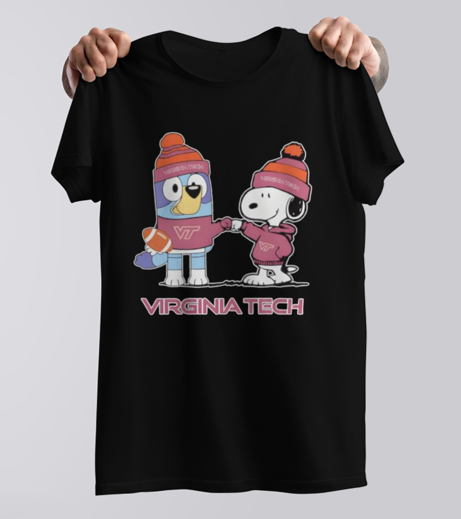 Snoopy Bluey Virginia Tech Hokies Football Collaboration T-Shirt