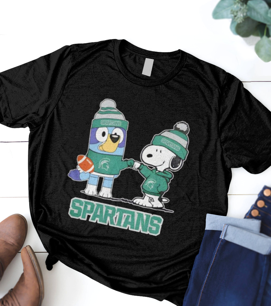 Snoopy And Bluey Fist Bump Michigan State Spartans Football T-Shirt