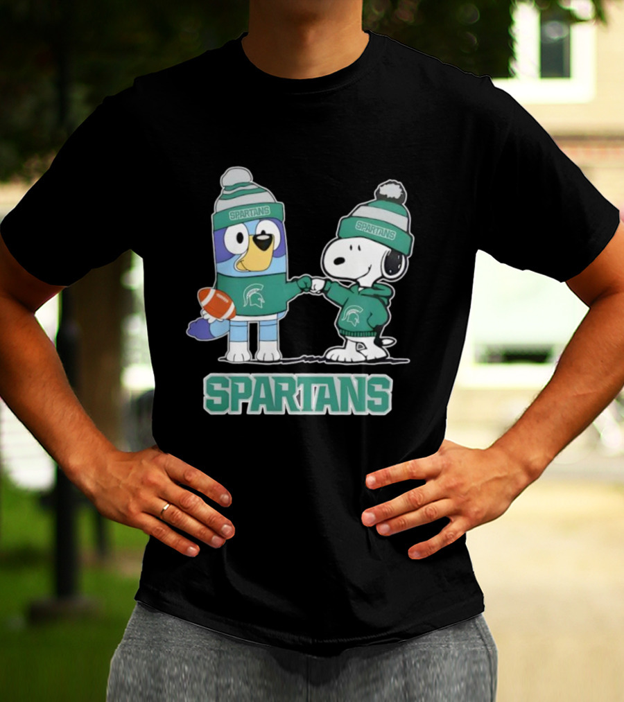 Snoopy And Bluey Fist Bump Michigan State Spartans Football T-Shirt