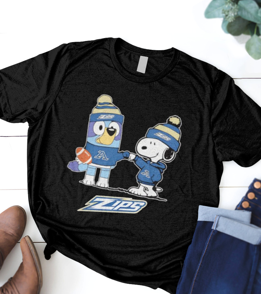 Snoopy X Bluey Akron Zips Football A Collaboration T-Shirt