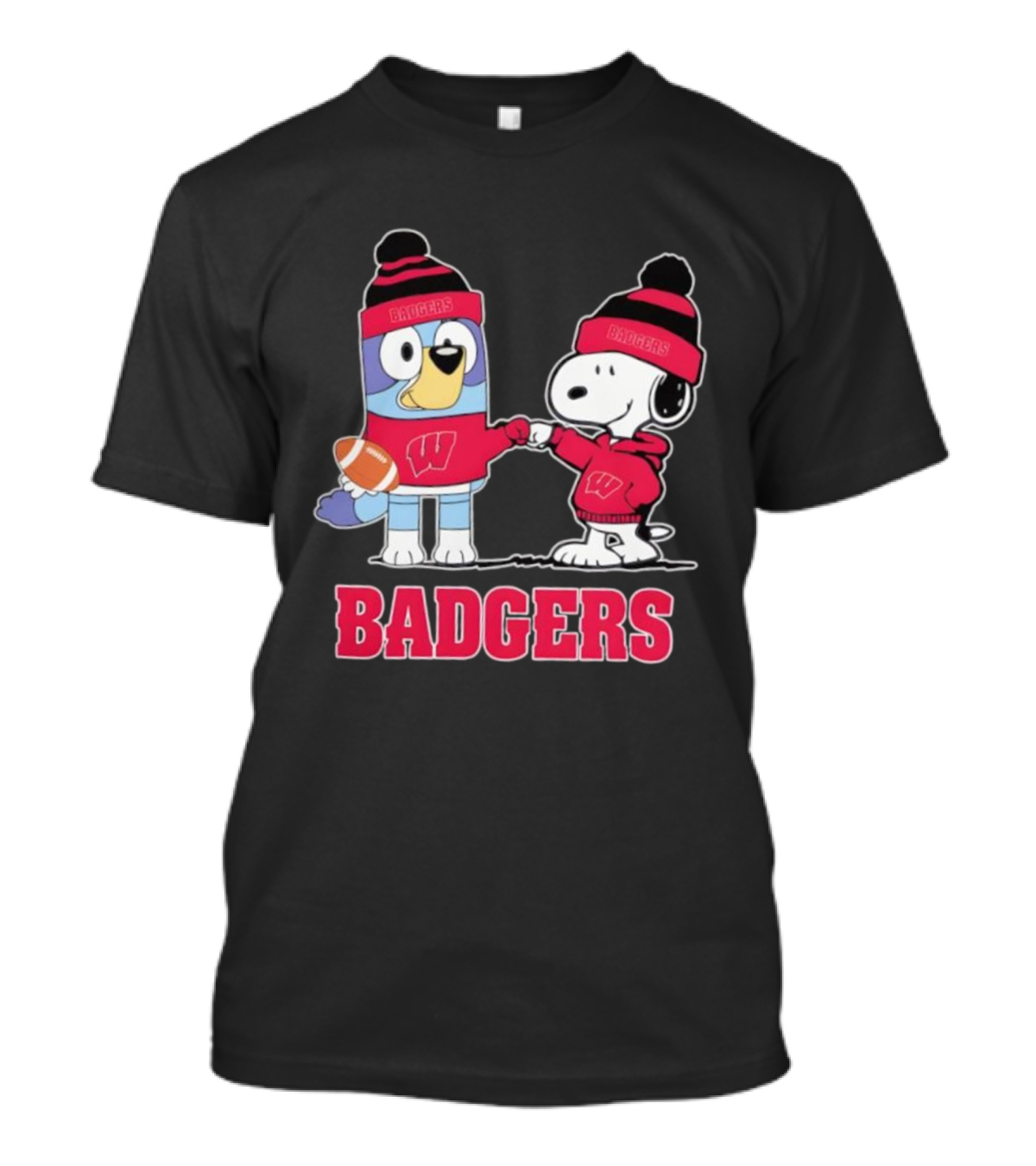 Snoopy Bluey Wisconsin Badgers Football Collaboration Fist Bump T-Shirt