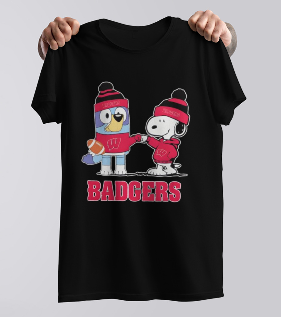 Snoopy Bluey Wisconsin Badgers Football Collaboration Fist Bump T-Shirt