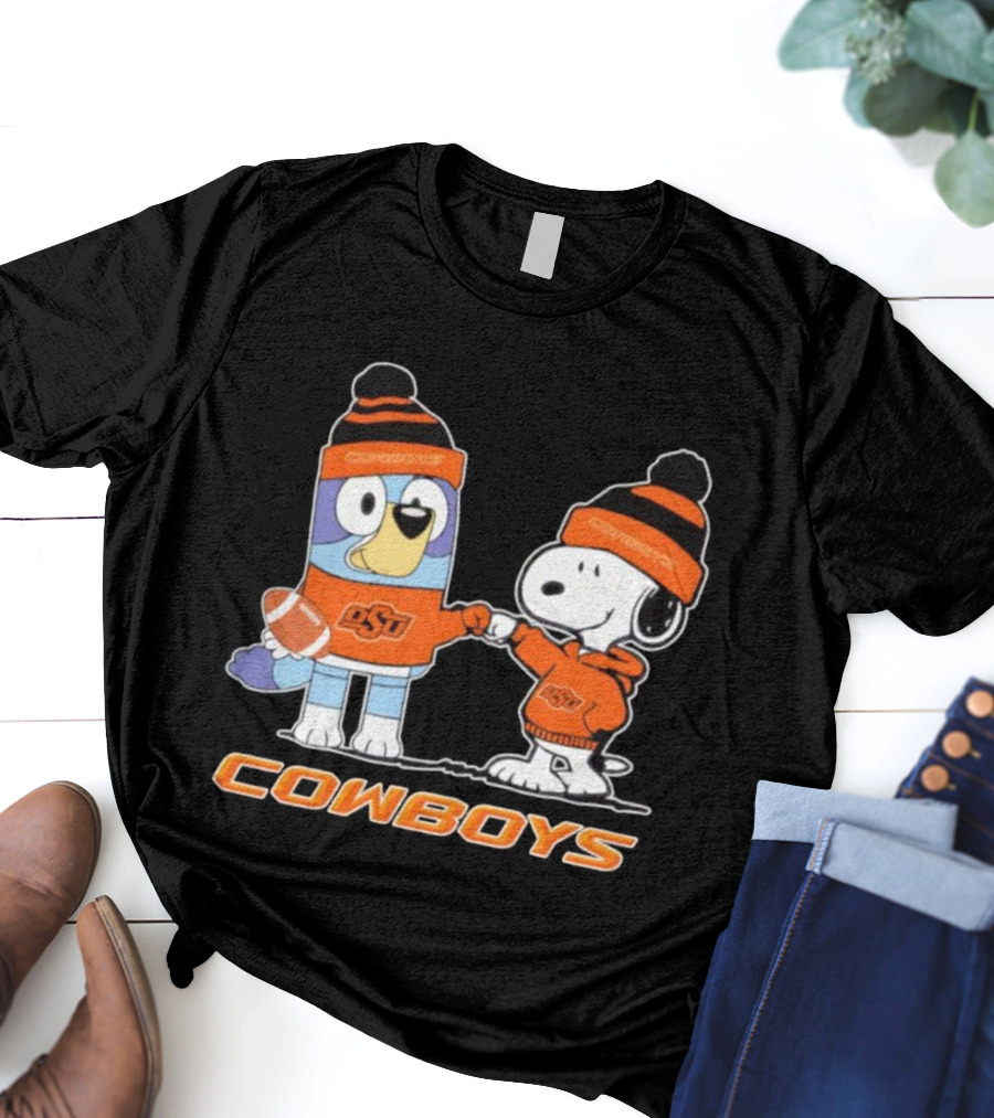 Snoopy Bluey OSU Cowboys Football Collaboration T-Shirt