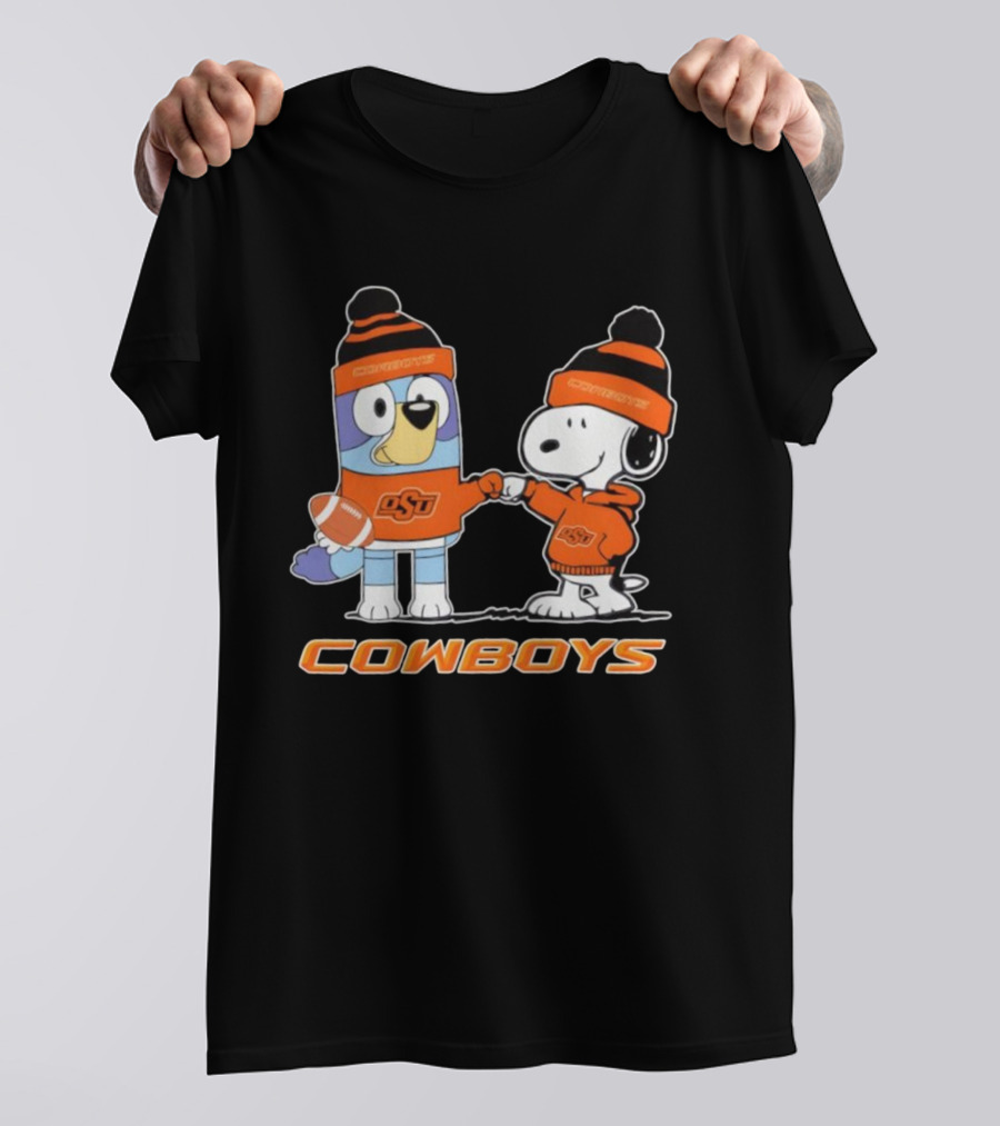 Snoopy Bluey OSU Cowboys Football Collaboration T-Shirt