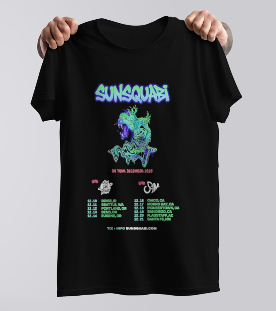 SunSquabi December 2025 Tour Dates And Venues With Unique Artwork T-Shirt
