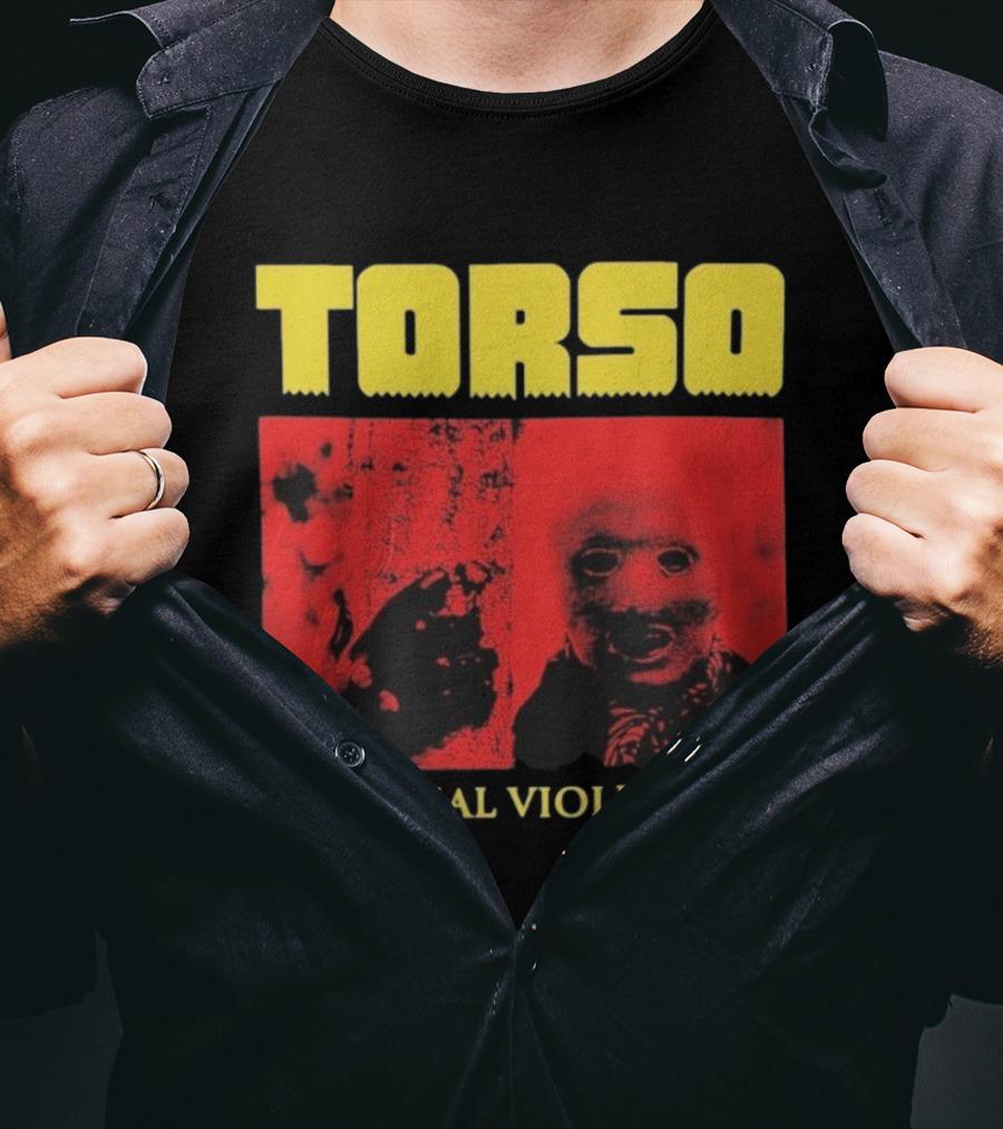Torso Carnal Violence Horror Imagery Bold Yellow Text T-Shirt