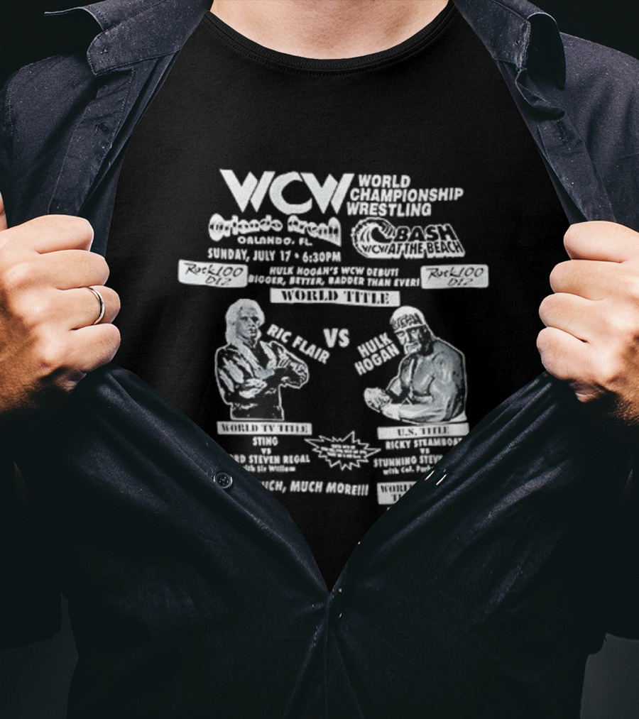 WCW World Championship Wrestling Clash Ric Flair Vs Hulk Hogan Orlando Arena Bash At The Beach T-Shirt