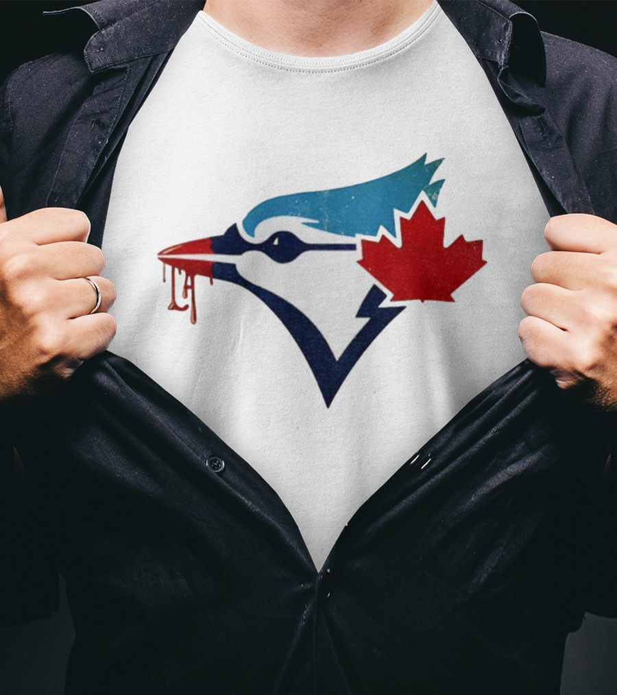 Toronto Blue Jays Dripping Maple Leaf Bird Emblem T-Shirt