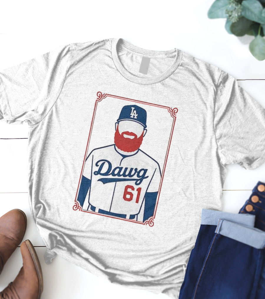 LA Dodgers Dawg 61 Baseball Player Red Beard Iconic Design T-Shirt