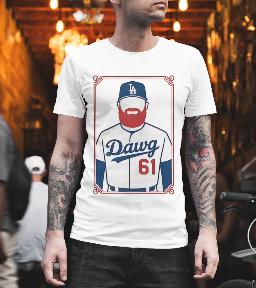 LA Dodgers Dawg 61 Baseball Player Red Beard Iconic Design T-Shirt