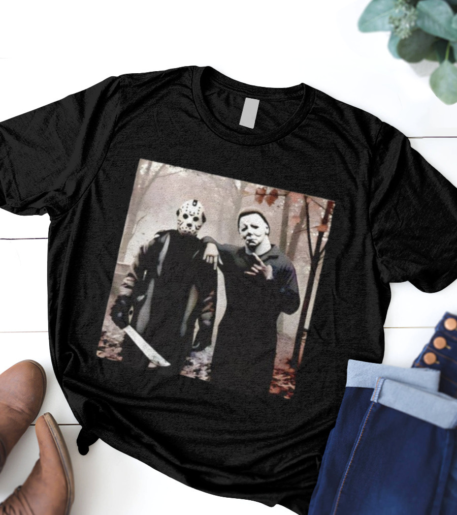 Jason Voorhees Michael Myers Halloween Horror Characters Forest Scene T-Shirt