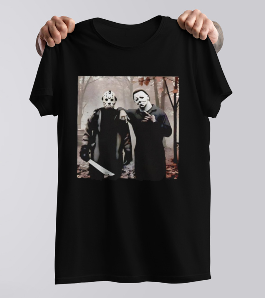 Jason Voorhees Michael Myers Halloween Horror Characters Forest Scene T-Shirt