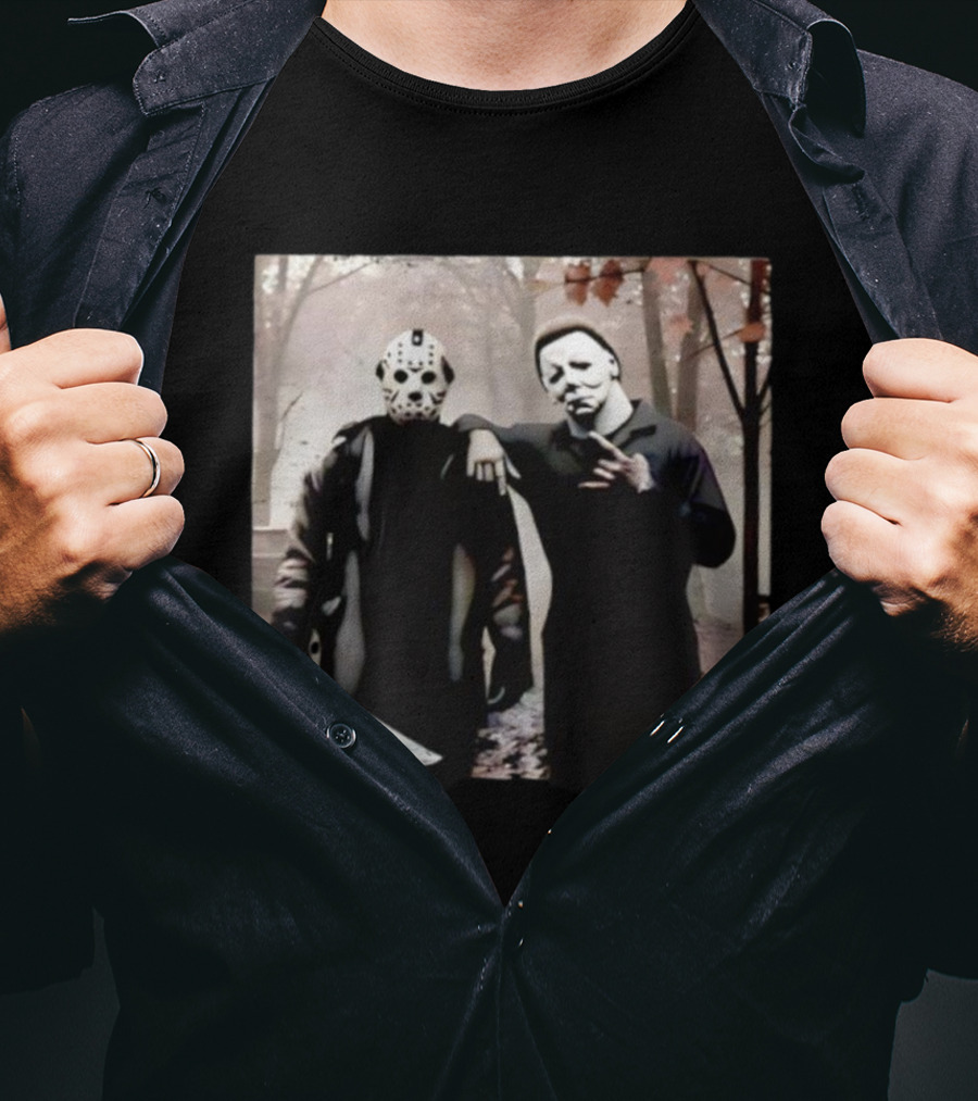 Jason Voorhees Michael Myers Halloween Horror Characters Forest Scene T-Shirt