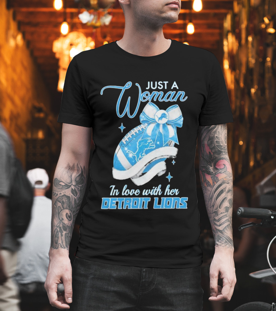 Just A Woman In Love With Her Detroit Lions Glittery Ribbon T-Shirt