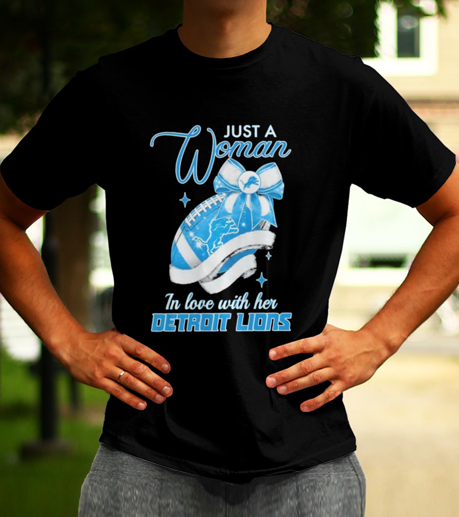 Just A Woman In Love With Her Detroit Lions Glittery Ribbon T-Shirt