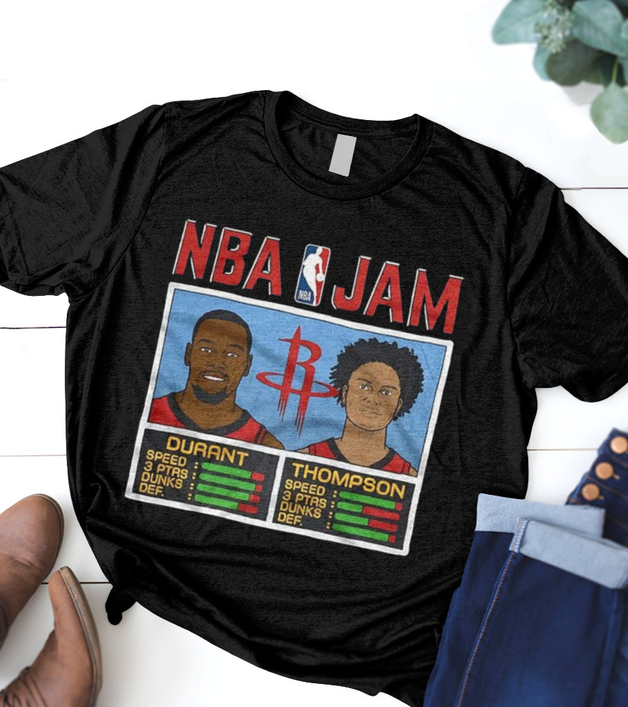 Kevin Durant Amen Thompson Houston Rockets NBA Jam Retro Style T-Shirt
