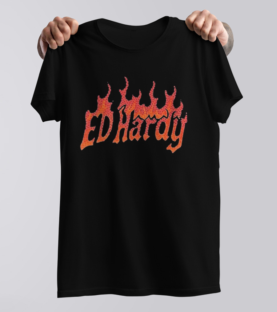 Machine Gun Kelly Ed Hardy Flames Rhinestone Shadow Collaboration T-Shirt