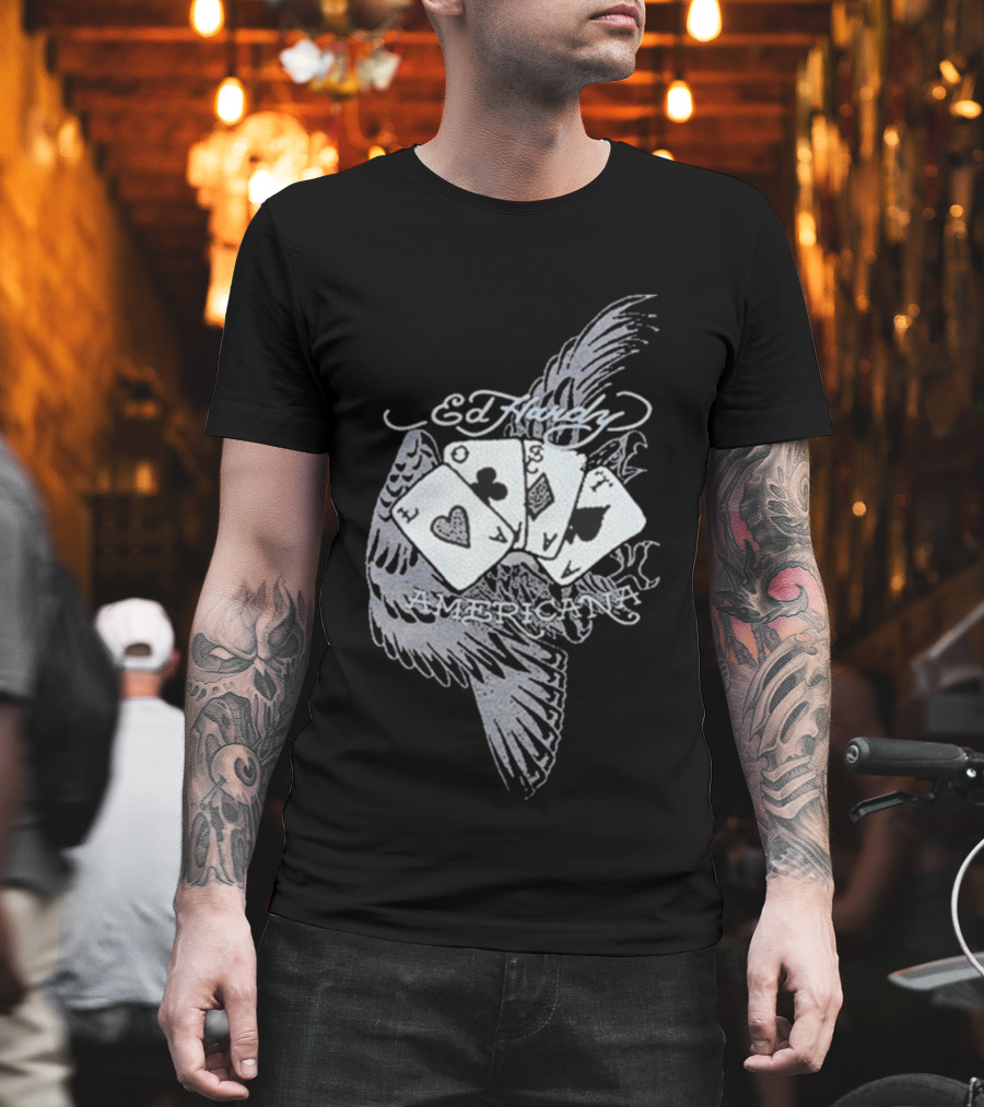 Ed Hardy Lost Cards Americana Rhinestone Rib Machine Gun Kelly Collaboration T-Shirt