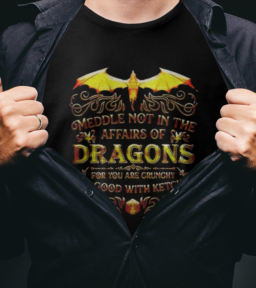 Meddle Not In The Affairs Of Dragons For You Are Crunchy And Good With Ketchup Dragon Wings T-Shirt