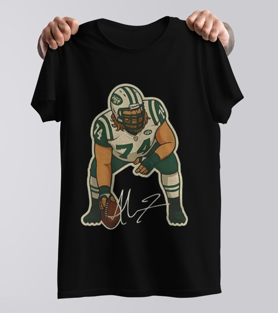 Nick Mangold 74 New York Jets NFL Football Cartoon Signature T-Shirt