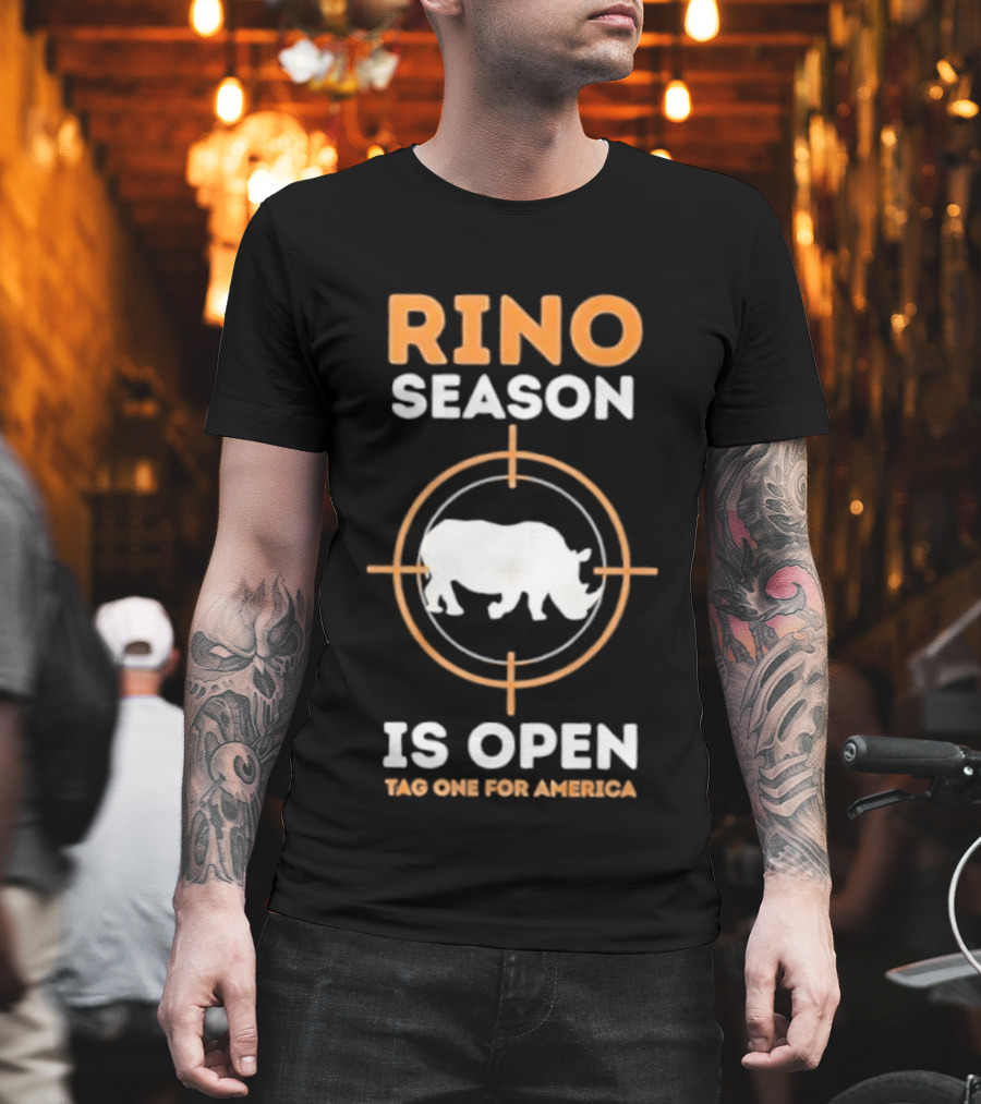 Rino Season Is Open Tag One For America Text With Target And Rhino Graphic T-Shirt