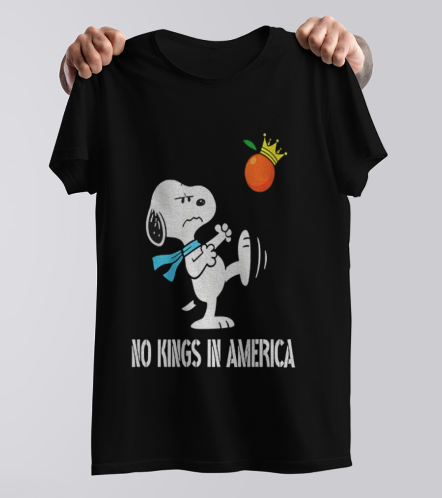 Snoopy Kicks Crowned Orange No Kings In America T-Shirt