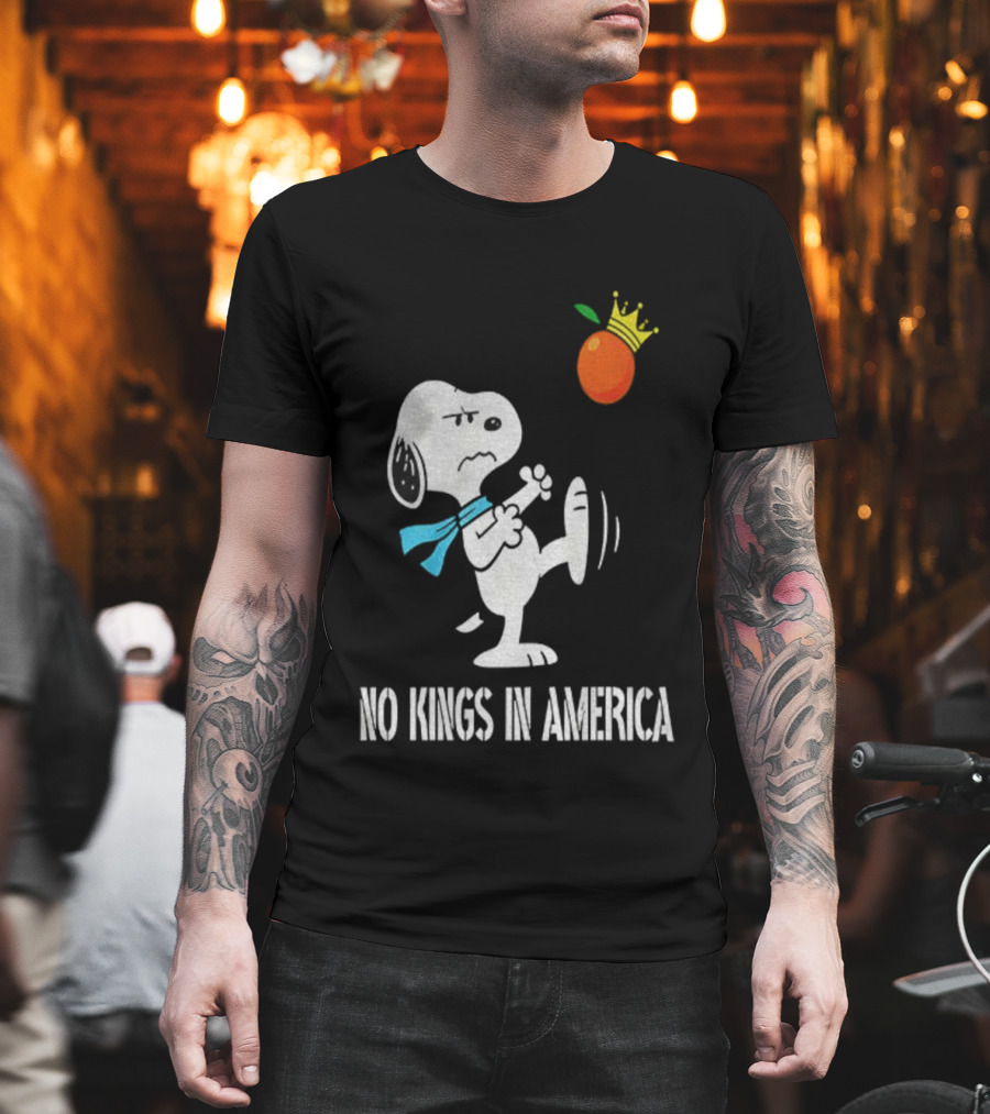 Snoopy Kicks Crowned Orange No Kings In America T-Shirt