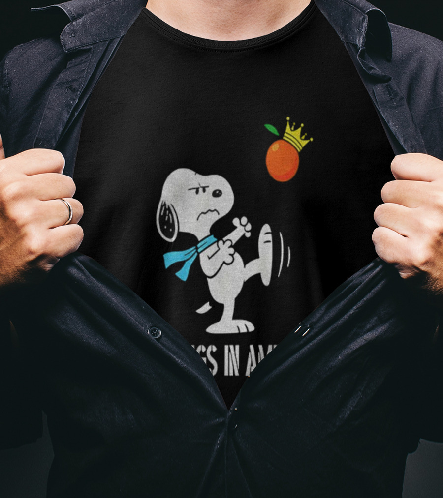 Snoopy Kicks Crowned Orange No Kings In America T-Shirt