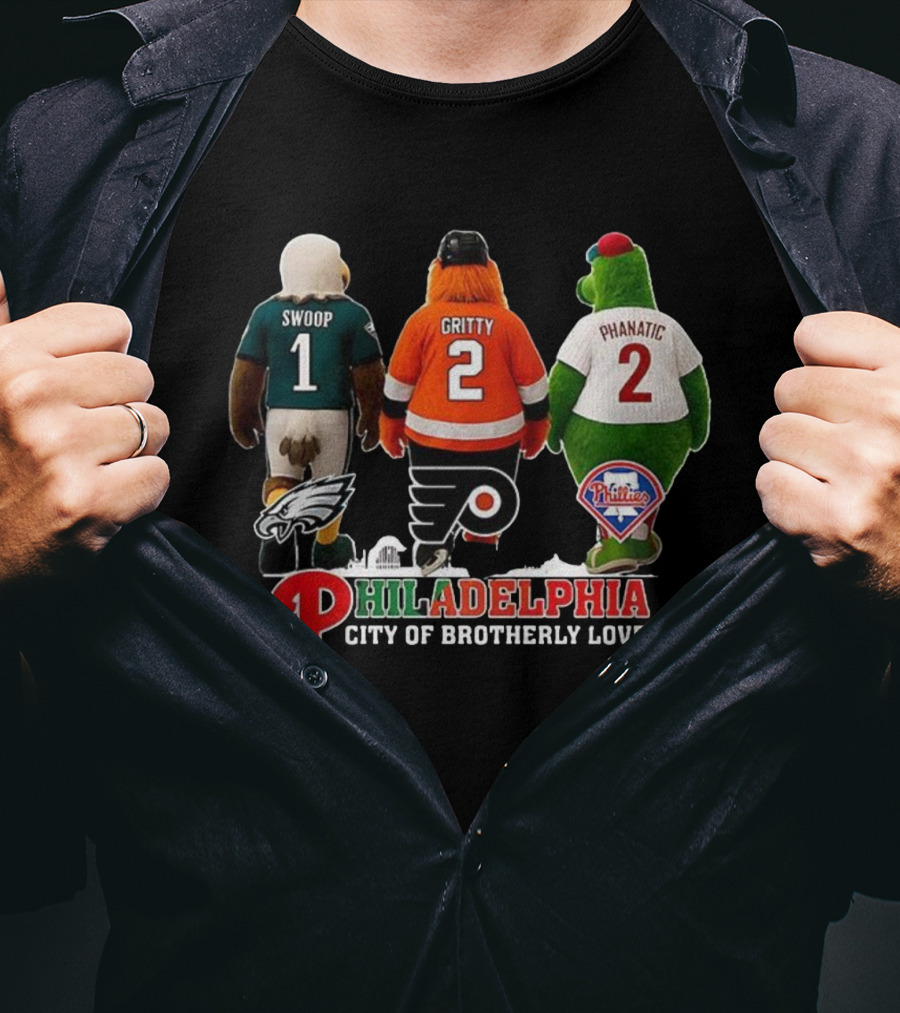 Swoop Gritty Phanatic Philadelphia City Of Brotherly Love Eagles Flyers Phillies T-Shirt