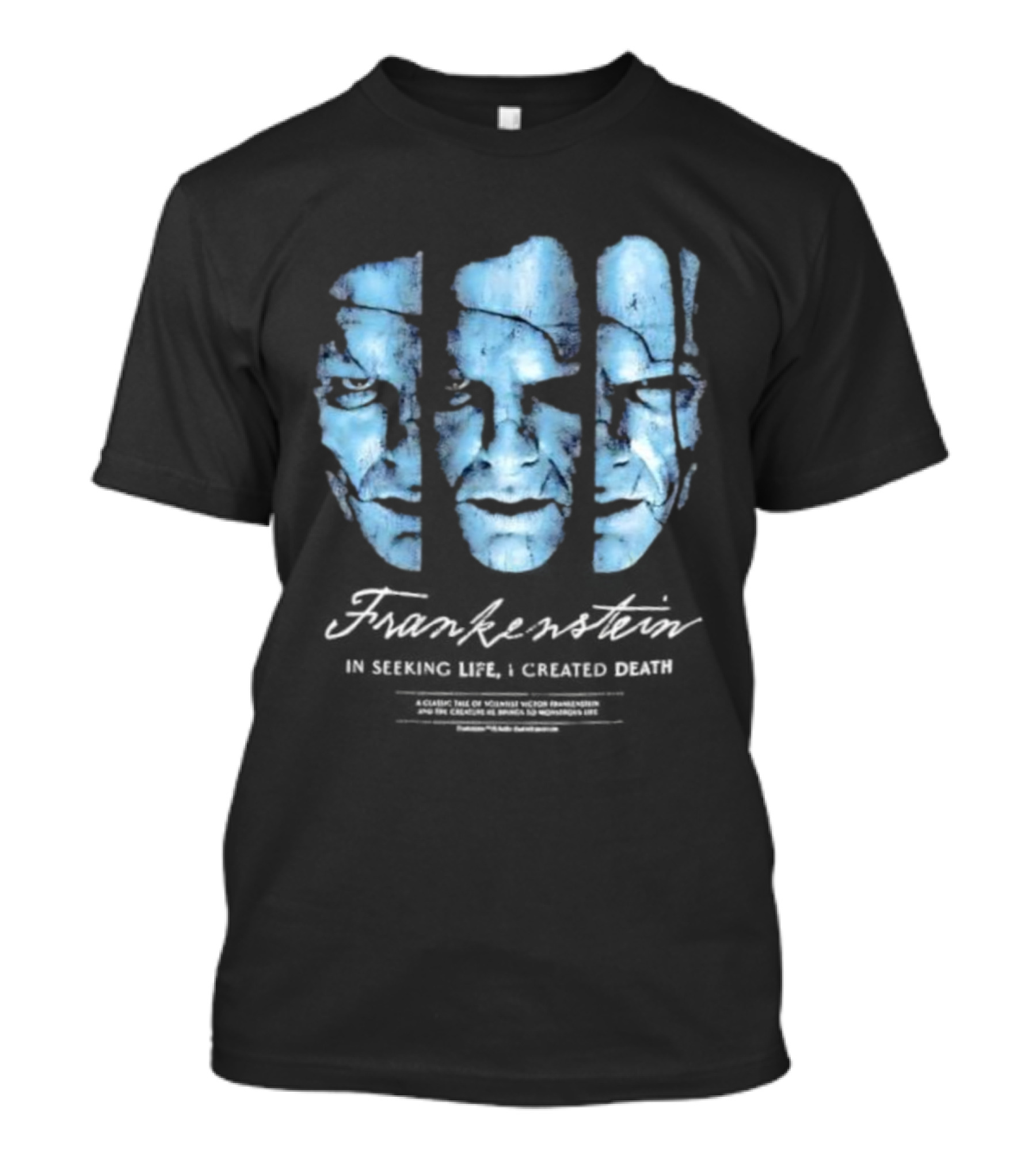 Frankenstein The Creature Seeking Life Created Death Split Face Design T-Shirt