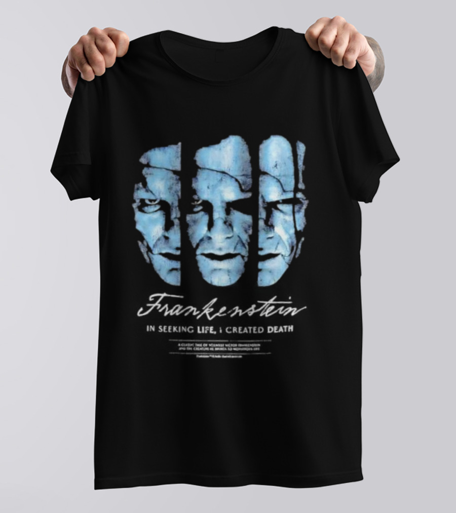 Frankenstein The Creature Seeking Life Created Death Split Face Design T-Shirt