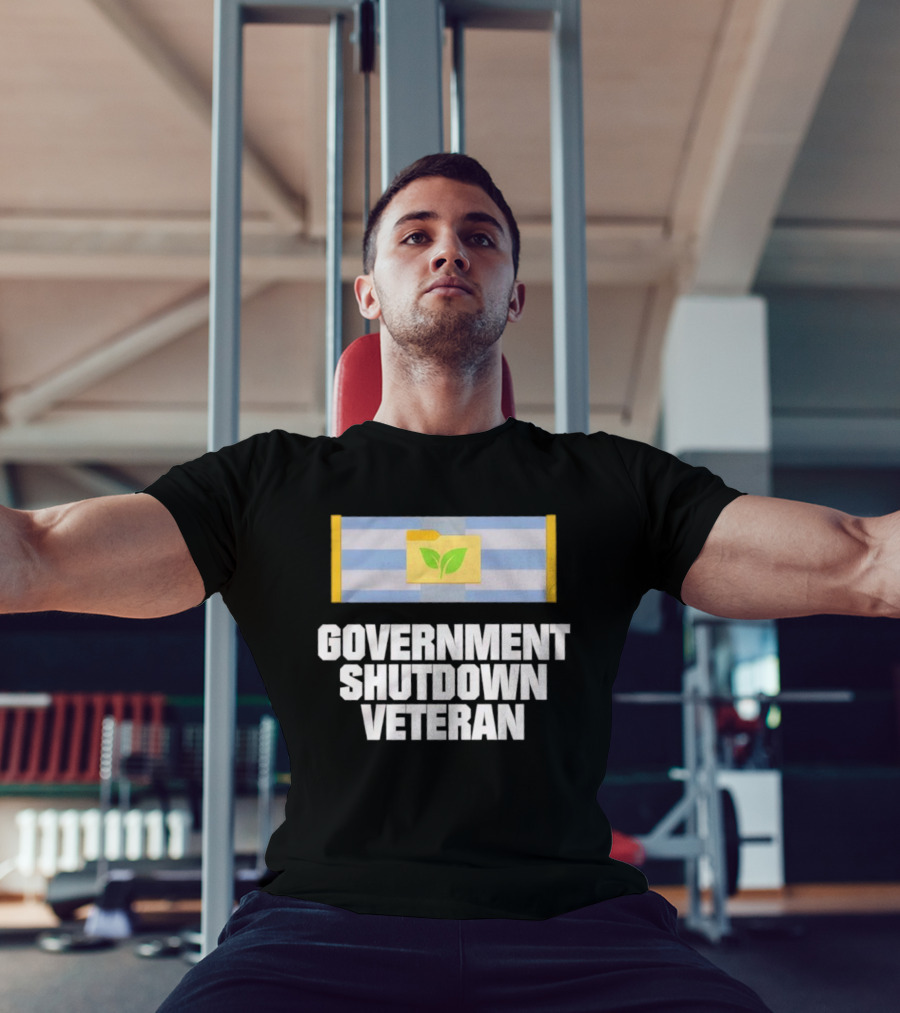 Government Shutdown Veteran Green Leaves Folder Icon Stripes T-Shirt
