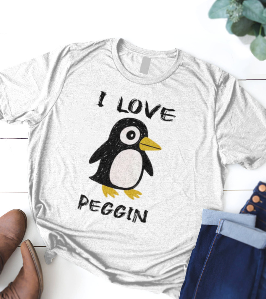 I Love Peggin Penguin Drawing Cute Cartoon Illustration T-Shirt